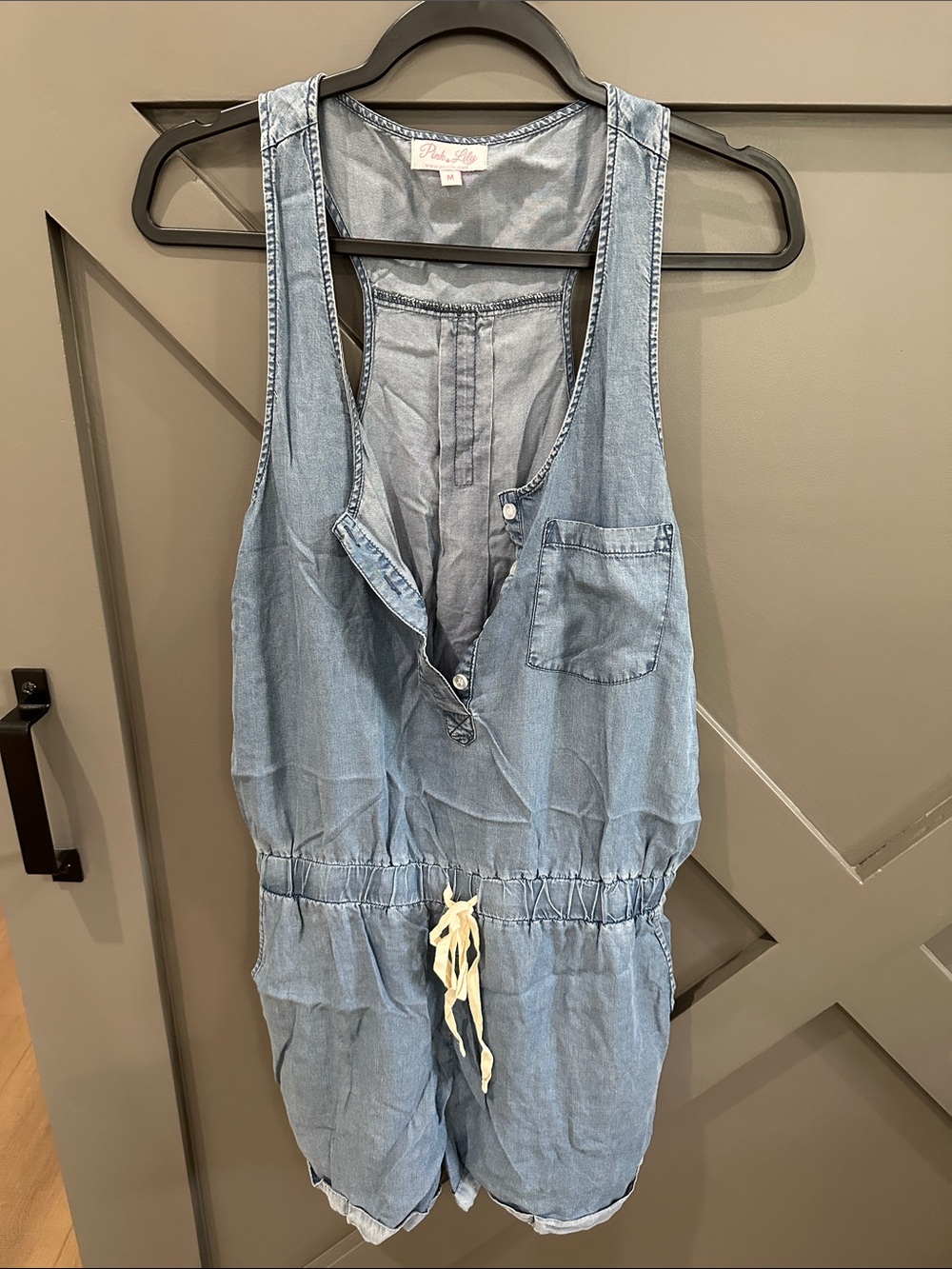 Pink Lily Light Blue Romper with Drawstring - NWOT